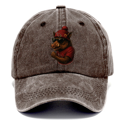 Arizona Javelina wearing Cardinals beanie with desert patch and wayfarer sunglasses - Classic Cap - Brown
