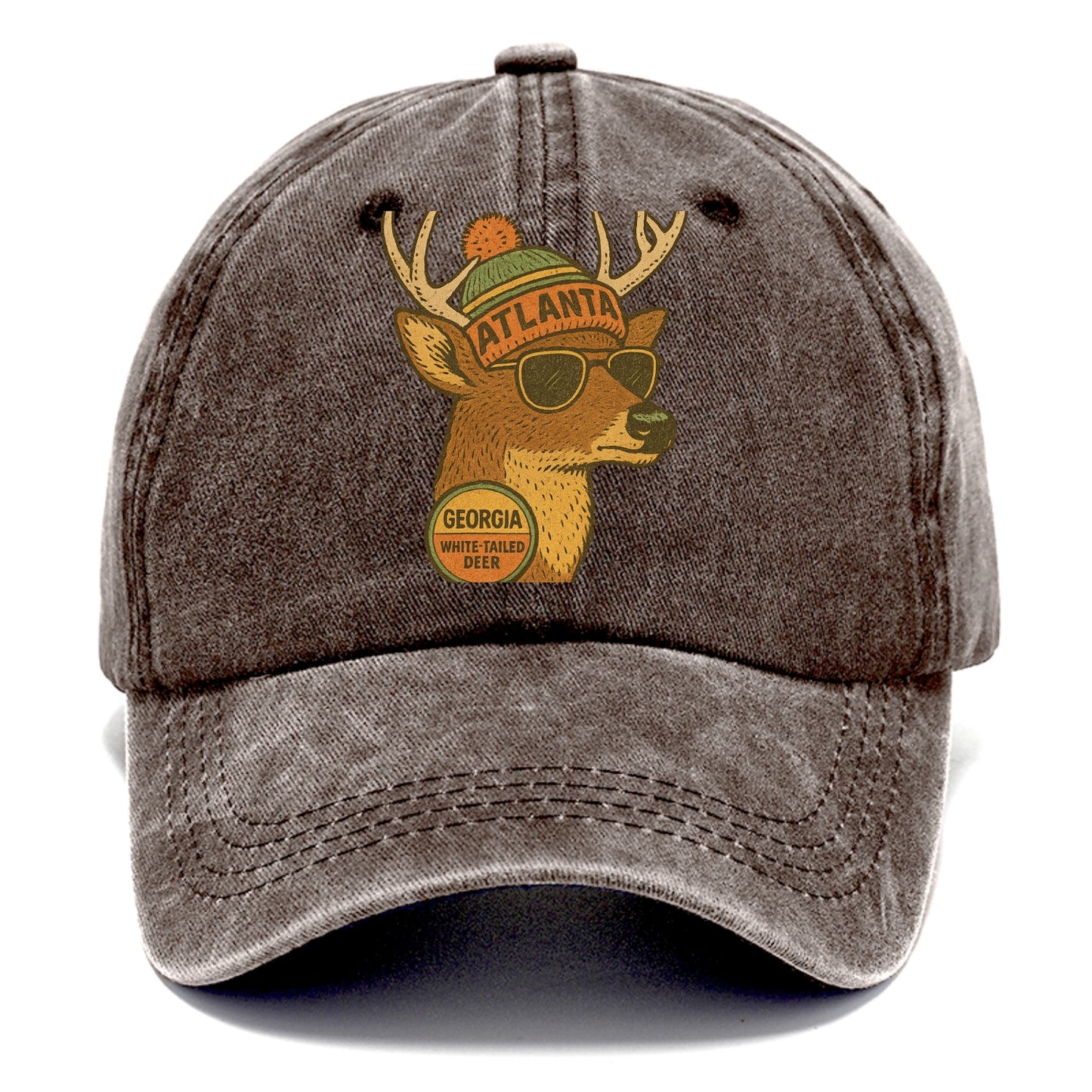 Georgia White-tailed Deer wearing Atlanta beanie with pom pom and wayfarer sunglasses - Classic Cap - Brown