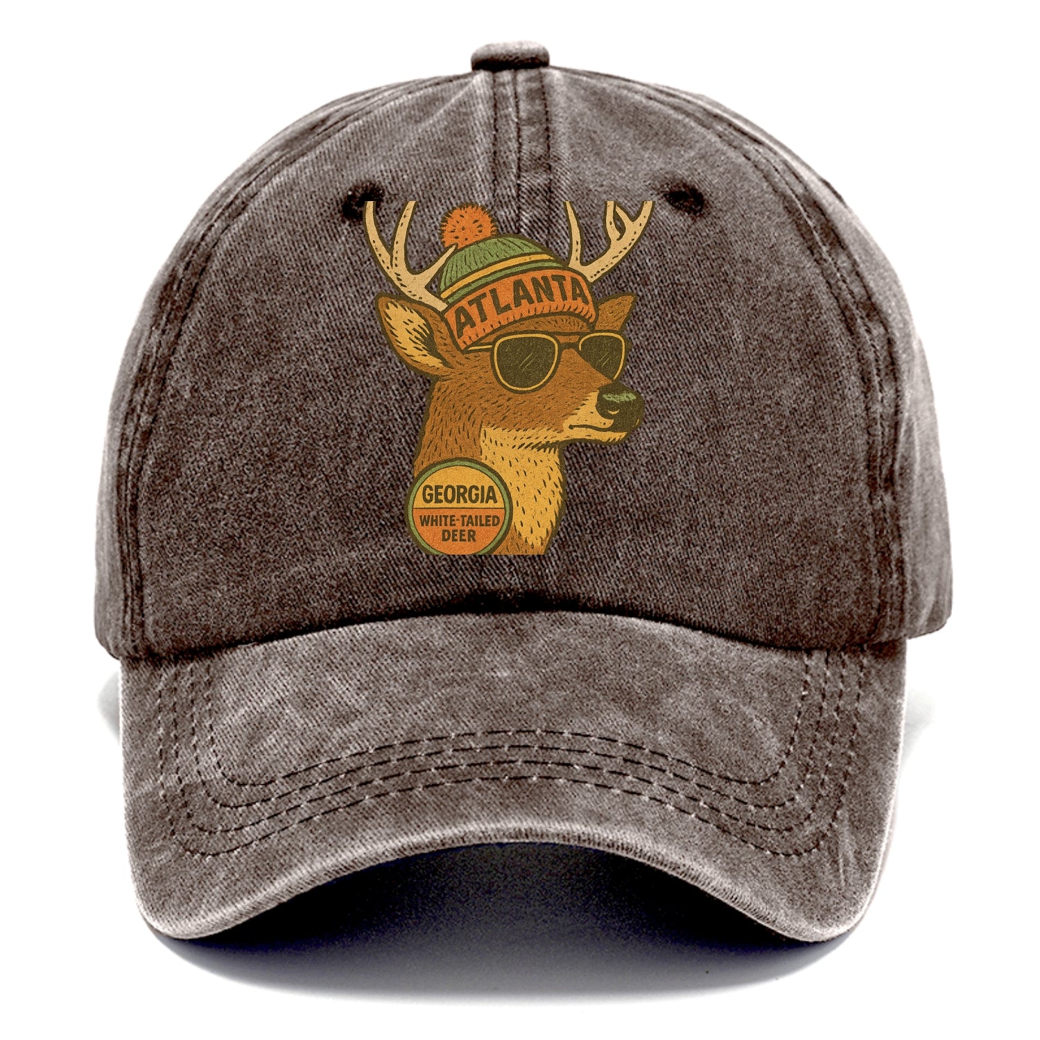 Georgia White-tailed Deer wearing Atlanta beanie with pom pom and wayfarer sunglasses - Classic Cap - Brown