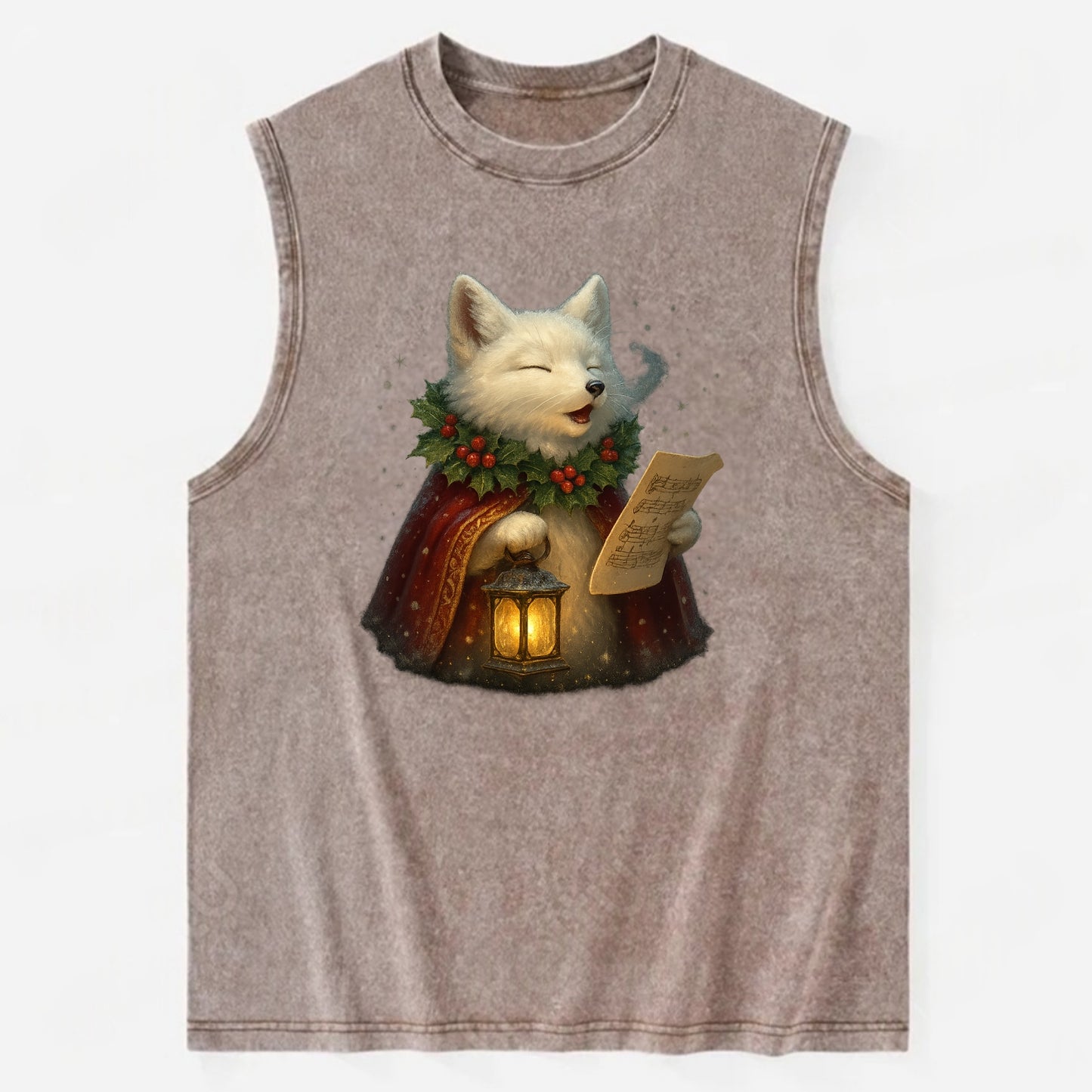 Snowbound Arctic Fox Caroler  - Vintage Washed Tank - Brown
