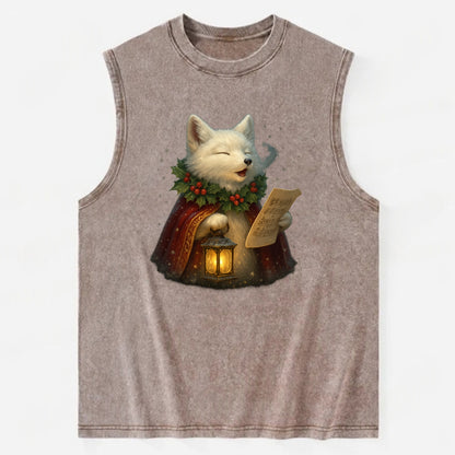 Snowbound Arctic Fox Caroler  - Vintage Washed Tank - Brown