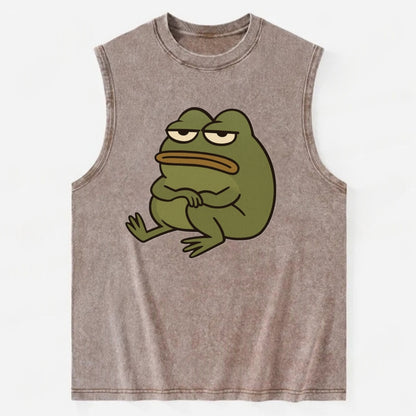 The Frog Judges Silently - Vintage Washed Tank - Brown