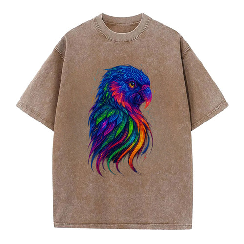 Vibrant parrot with feathers flowing into tropical rainbow streams, every color - Vintage T-shirt