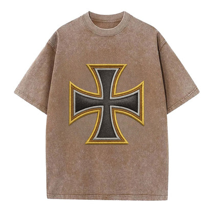 Teutonic Cross  - Vintage T-shirt - Brown