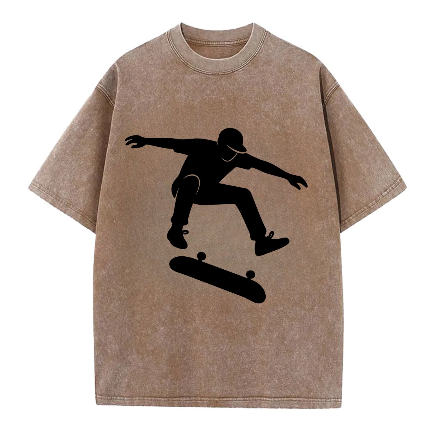 Skateboarder doing kickflip trick - Vintage T-shirt - Brown