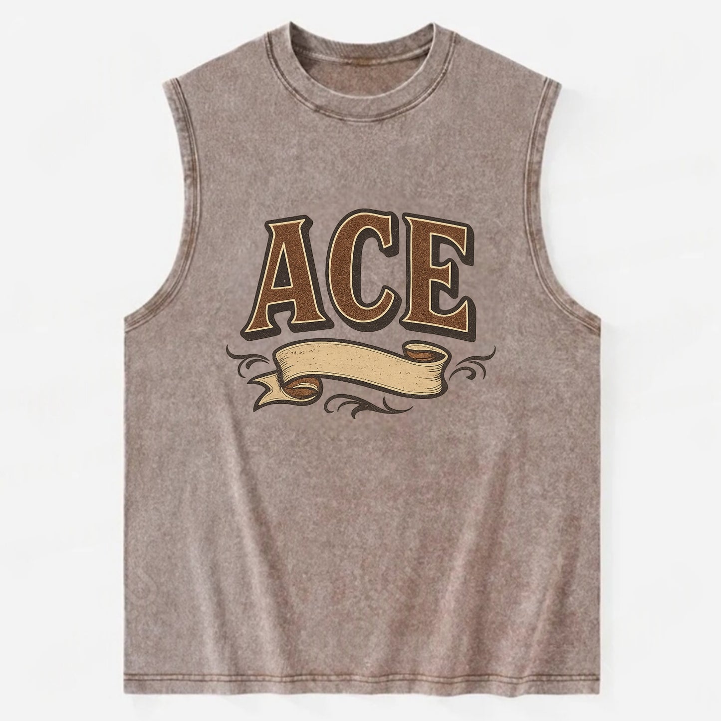 Bold typography design - "ACE" - expert, the best at something - Vintage Washed Tank - Brown