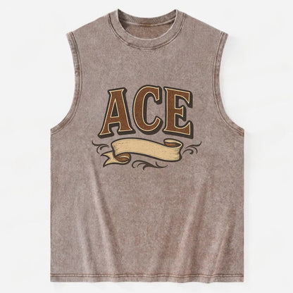Bold typography design - "ACE" - expert, the best at something - Vintage Washed Tank - Brown