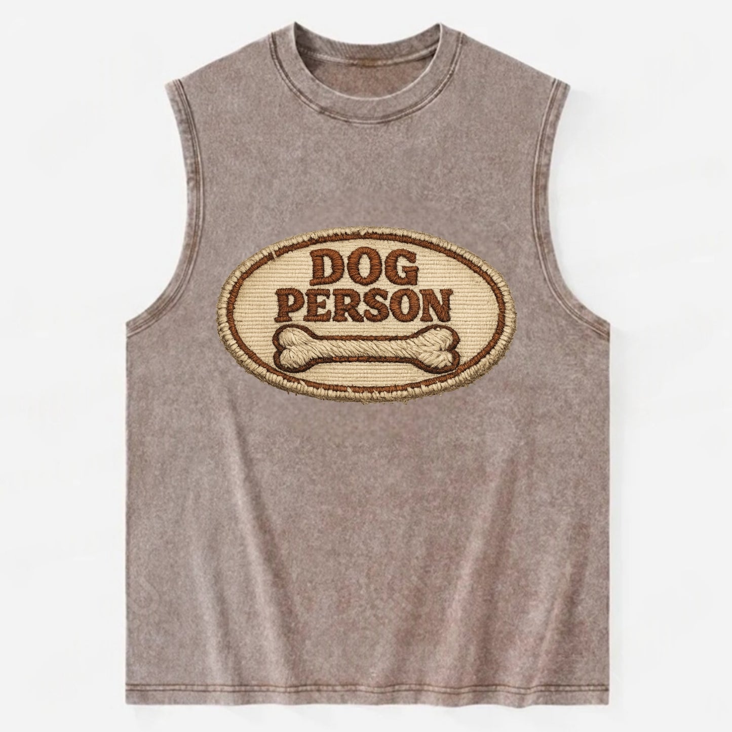DOG PERSON - simple text with bone in brown , team dog - Vintage Washed Tank - Brown