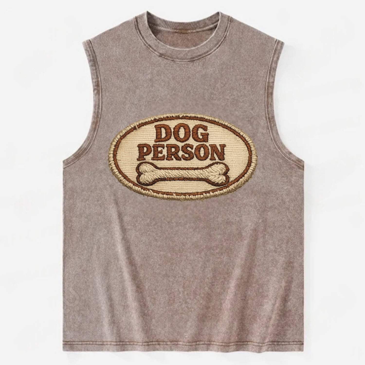 DOG PERSON - simple text with bone in brown , team dog - Vintage Washed Tank - Brown