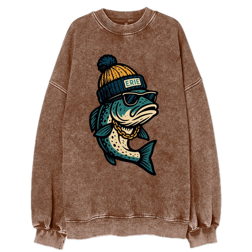 Erie Lake Trout wearing Erie beanie with - Vintage Sweatshirt