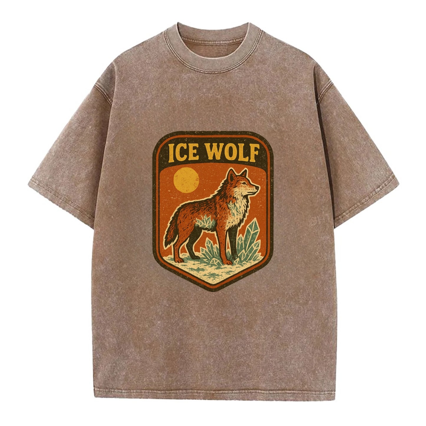 Ice Wolf Crystal  - Vintage T-shirt - Brown
