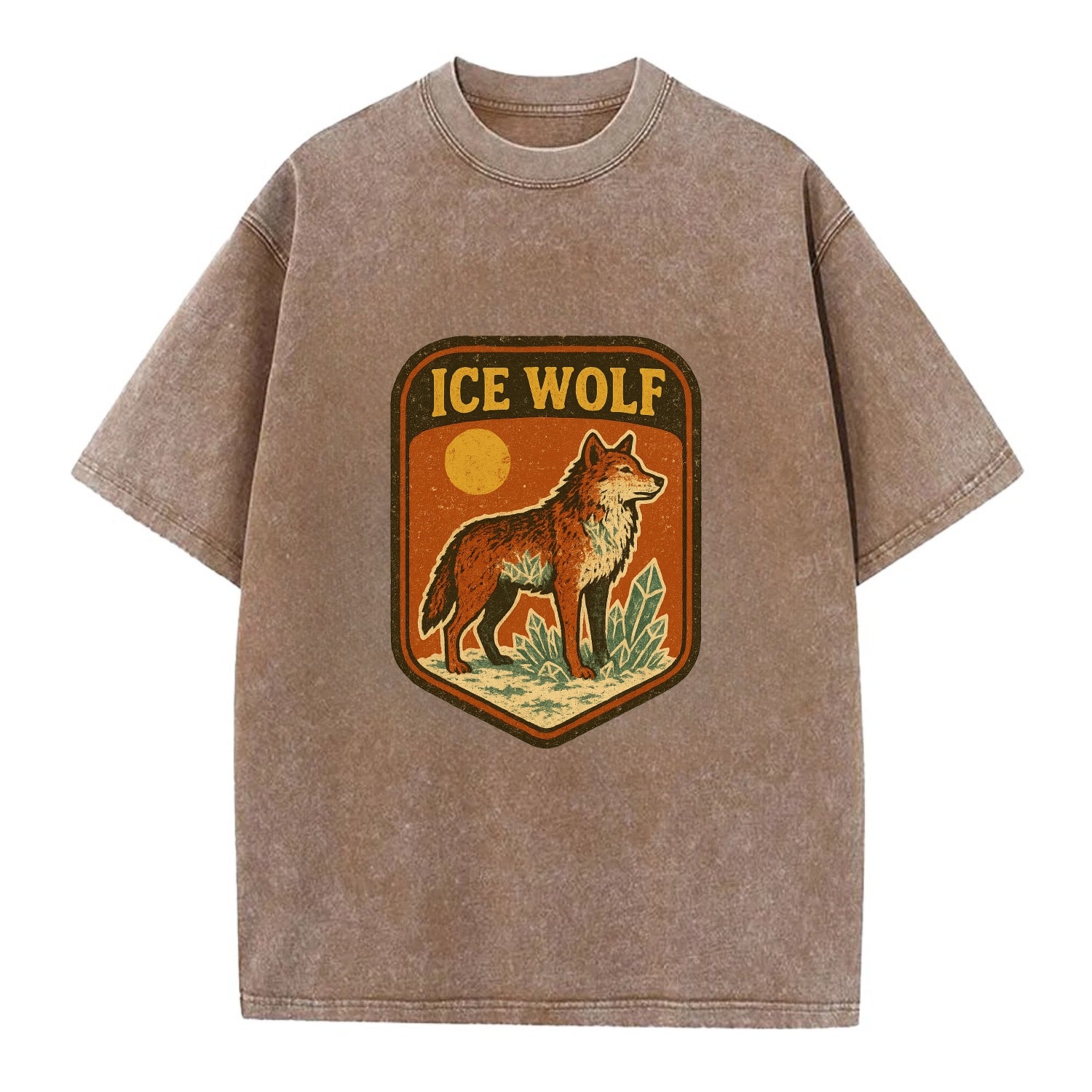 Ice Wolf Crystal  - Vintage T-shirt - Brown