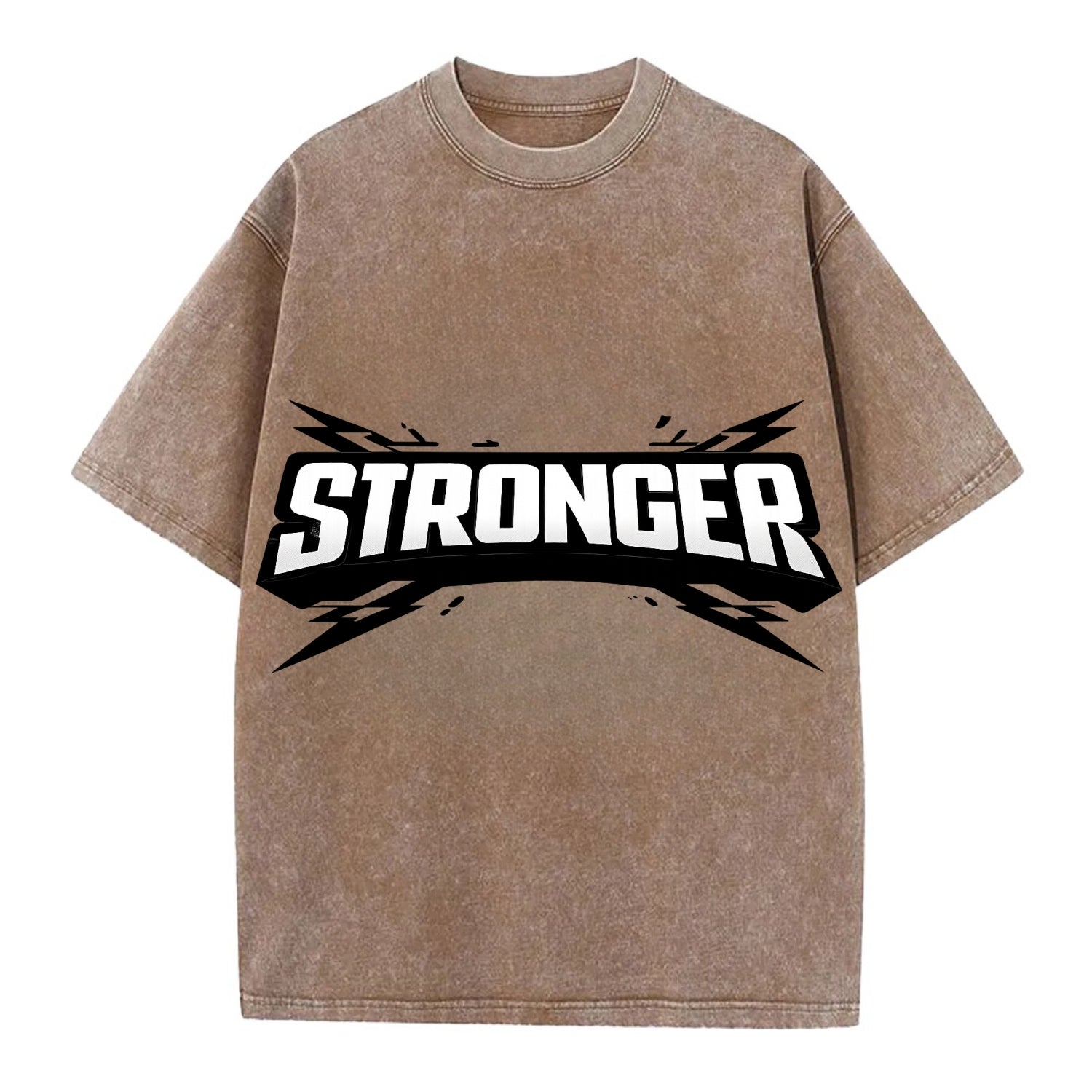 Bold typography design - "STRONGER" - getting better, building power - Vintage T-shirt - Brown
