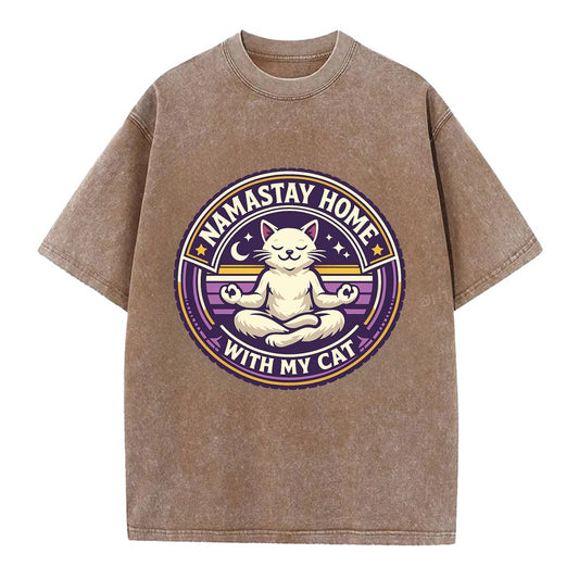 Zen Feline Retreat - Vintage T-shirt - Brown