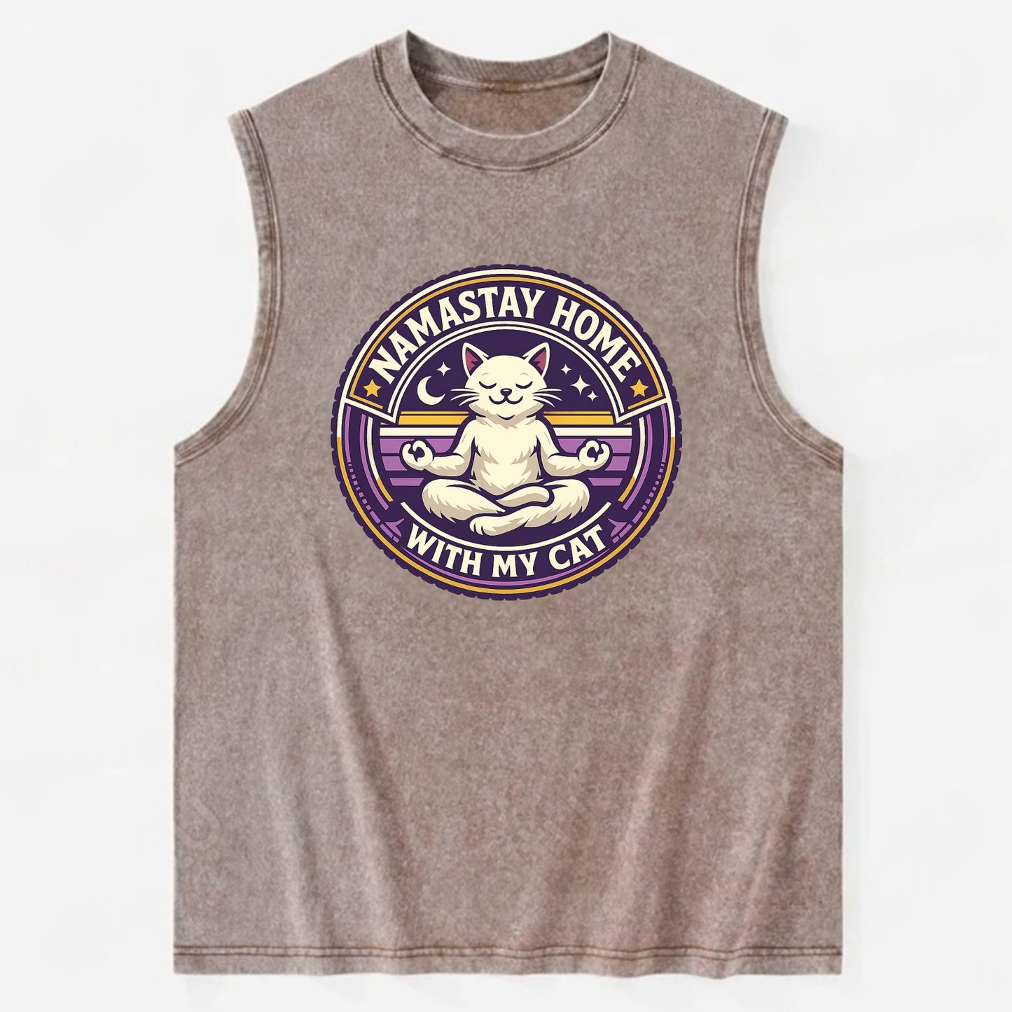 Zen Feline Retreat - Vintage Washed Tank - Brown
