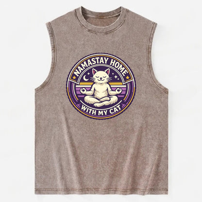 Zen Feline Retreat - Vintage Washed Tank - Brown