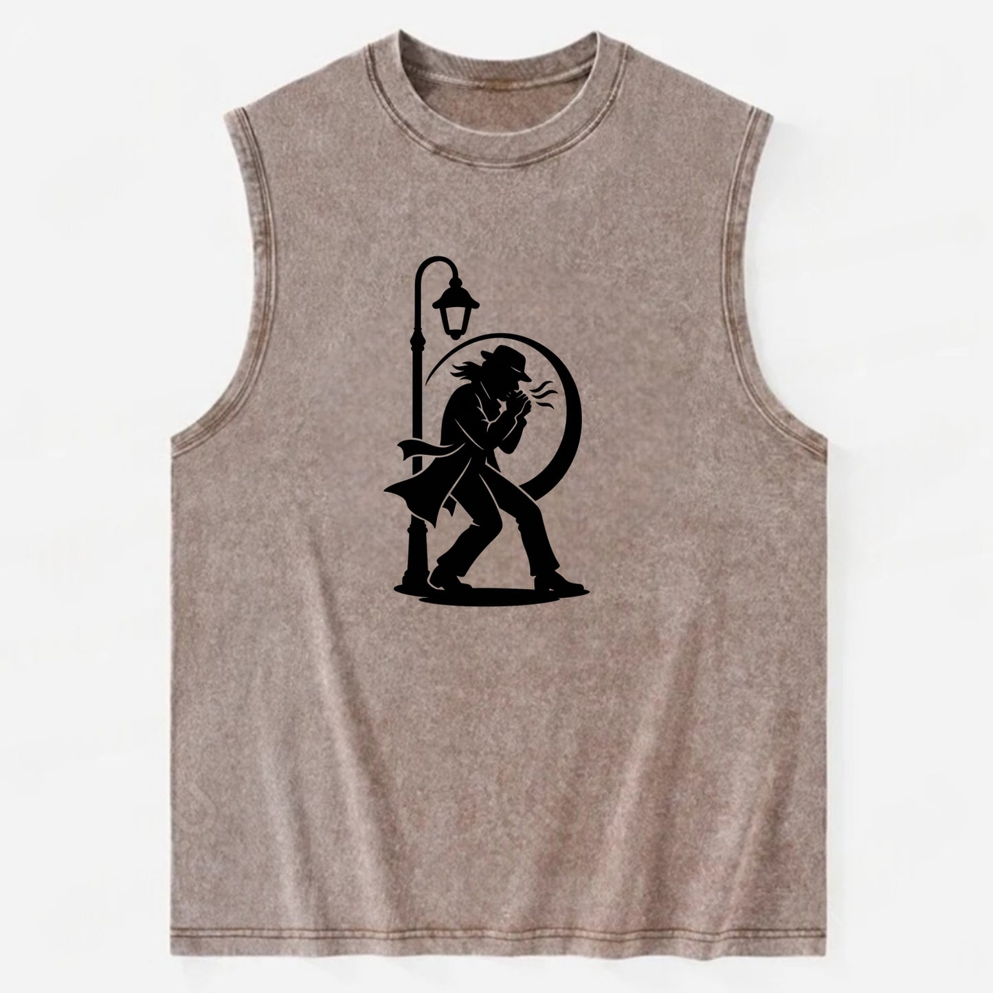 Blues harmonica player under streetlight - Vintage Washed Tank - Brown