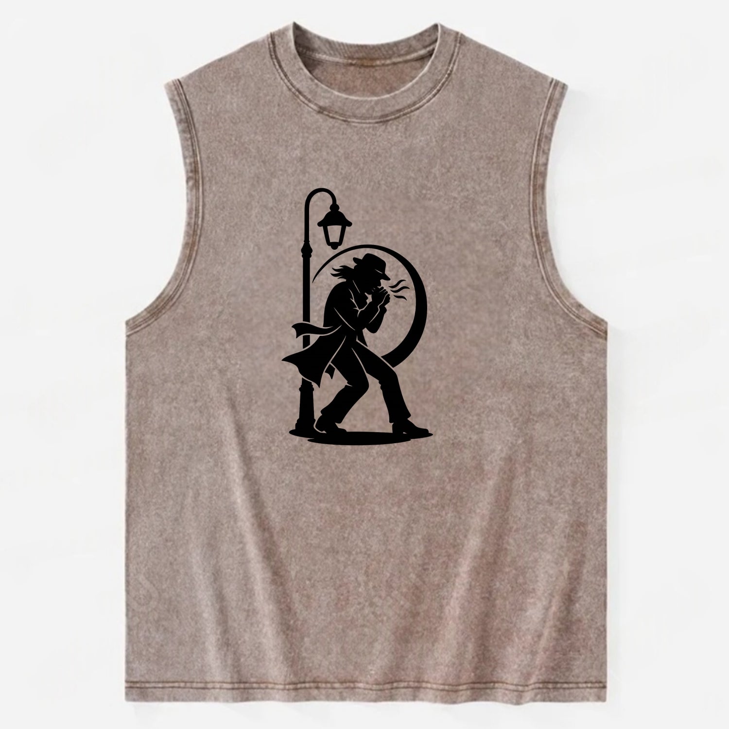 Blues harmonica player under streetlight - Vintage Washed Tank - Brown