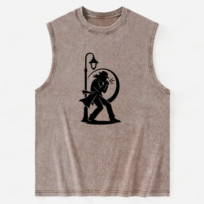 Blues harmonica player under streetlight - Vintage Washed Tank - Brown