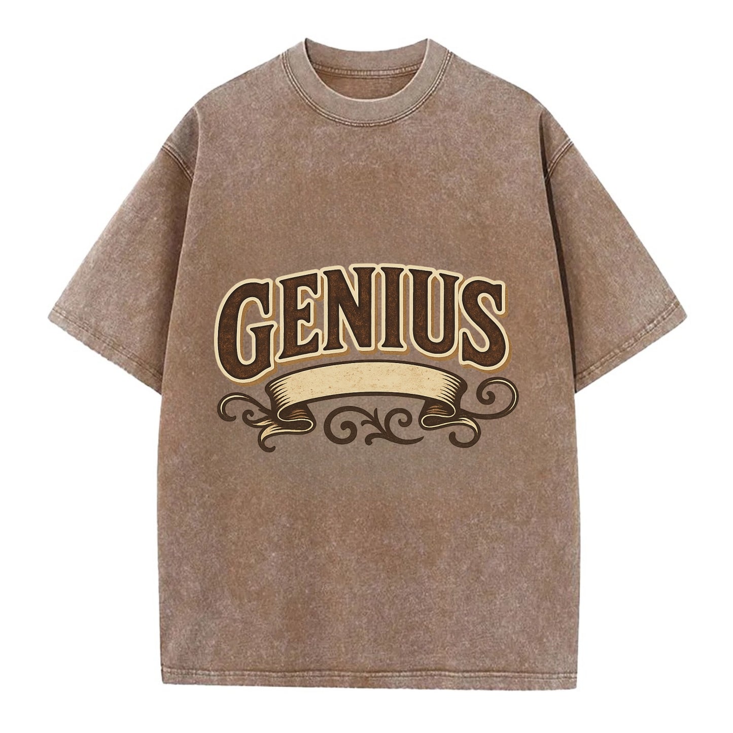 Bold typography design - "GENIUS" - exceptional intelligence, brilliance - Vintage T-shirt - Brown