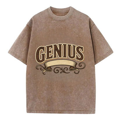 Bold typography design - "GENIUS" - exceptional intelligence, brilliance - Vintage T-shirt - Brown
