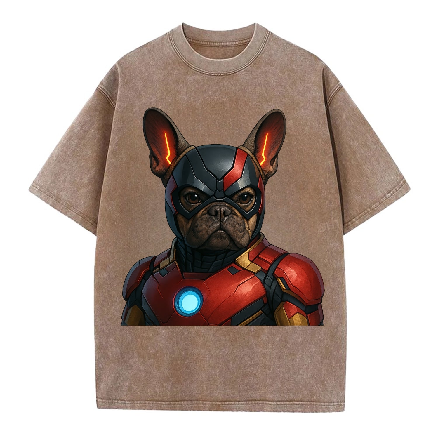 French Bulldog Iron Man  - Vintage T-shirt - Brown