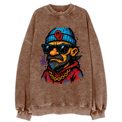 Norman Sooner wearing Oklahoma beanie with OU patch - Vintage Sweatshirt - Brown