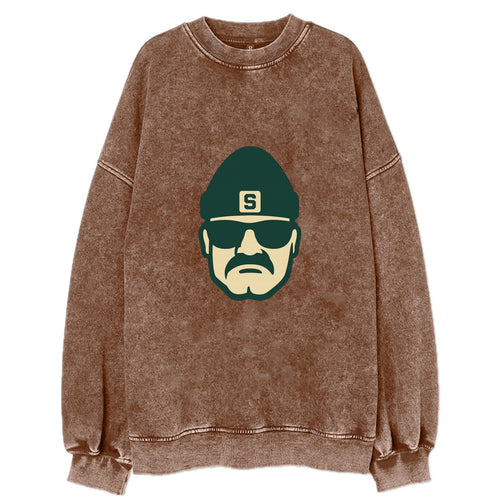 East Lansing Spartan wearing Michigan State beanie with S patch - Vintage Sweatshirt