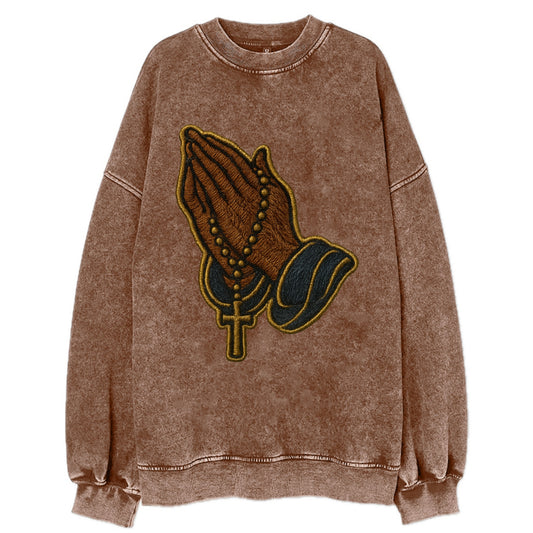 Praying Hands  - Vintage Sweatshirt - Brown