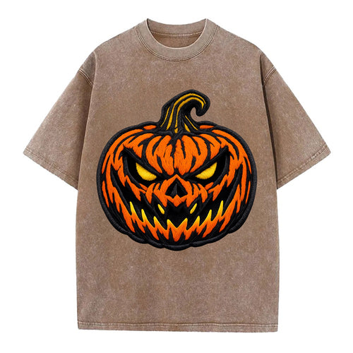 HALLOWEEN PUMPKIN - jack o lantern in orange and black , spooky - Vintage T-shirt