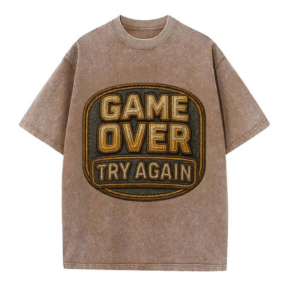Game Over Try Again  - Vintage T-shirt - Brown