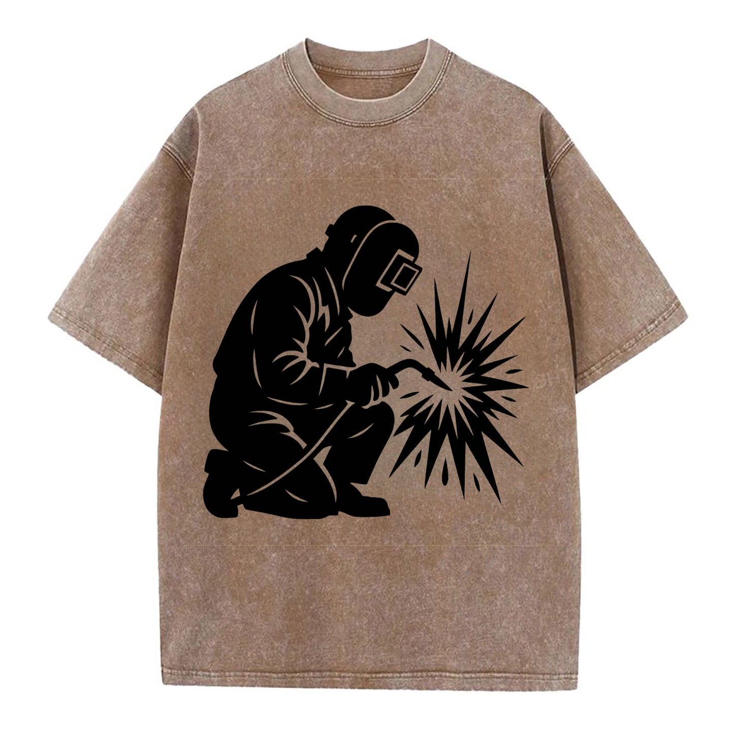 Welder sparks flying dramatically - Vintage T-shirt - Brown