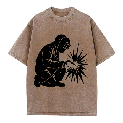 Welder sparks flying dramatically - Vintage T-shirt - Brown