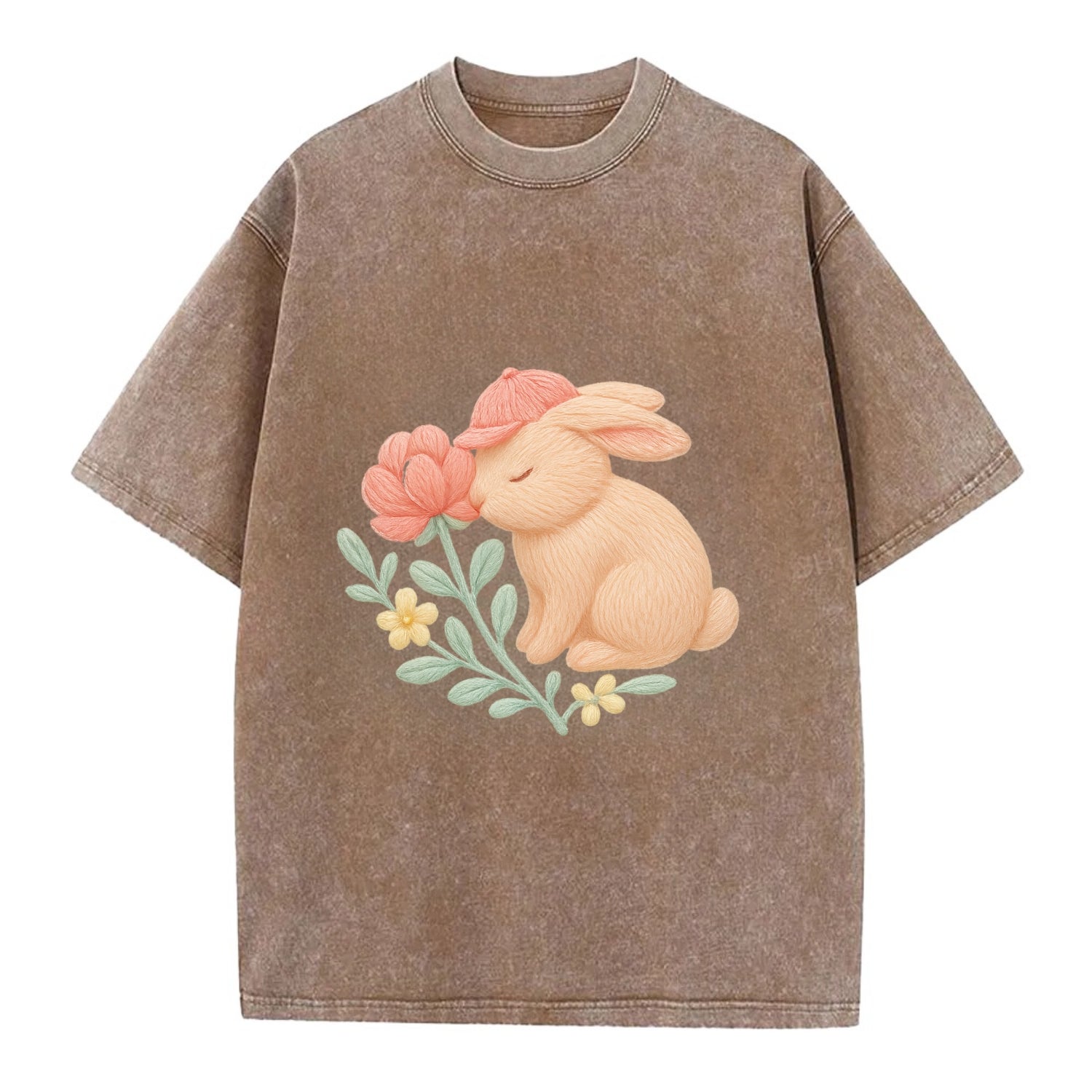 Peach Bunny - Vintage T-shirt - Brown