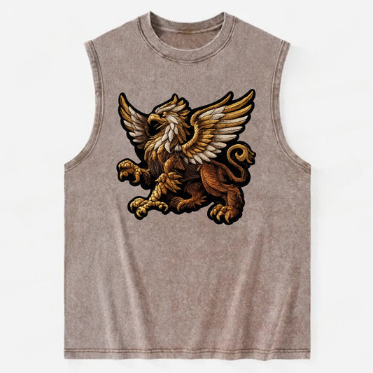 GRIFFIN BEAST - lion eagle hybrid in gold and brown , heraldic - Vintage Washed Tank - Brown