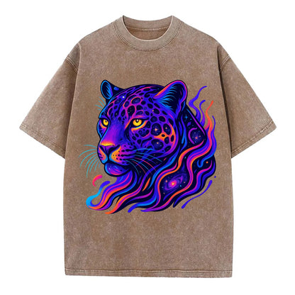 Powerful jaguar with rosettes containing miniature galaxies, cosmic purple and - Vintage T-shirt - Brown