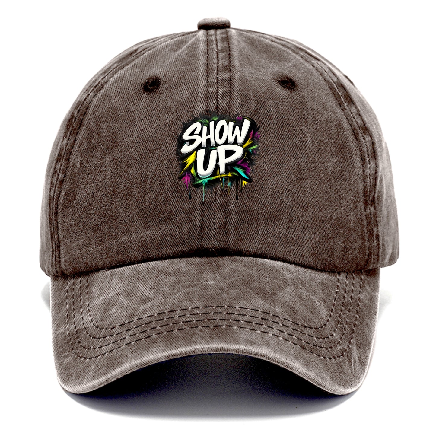 Bold typography design - "SHOW UP" - be present, arrive ready - Classic Cap - Brown