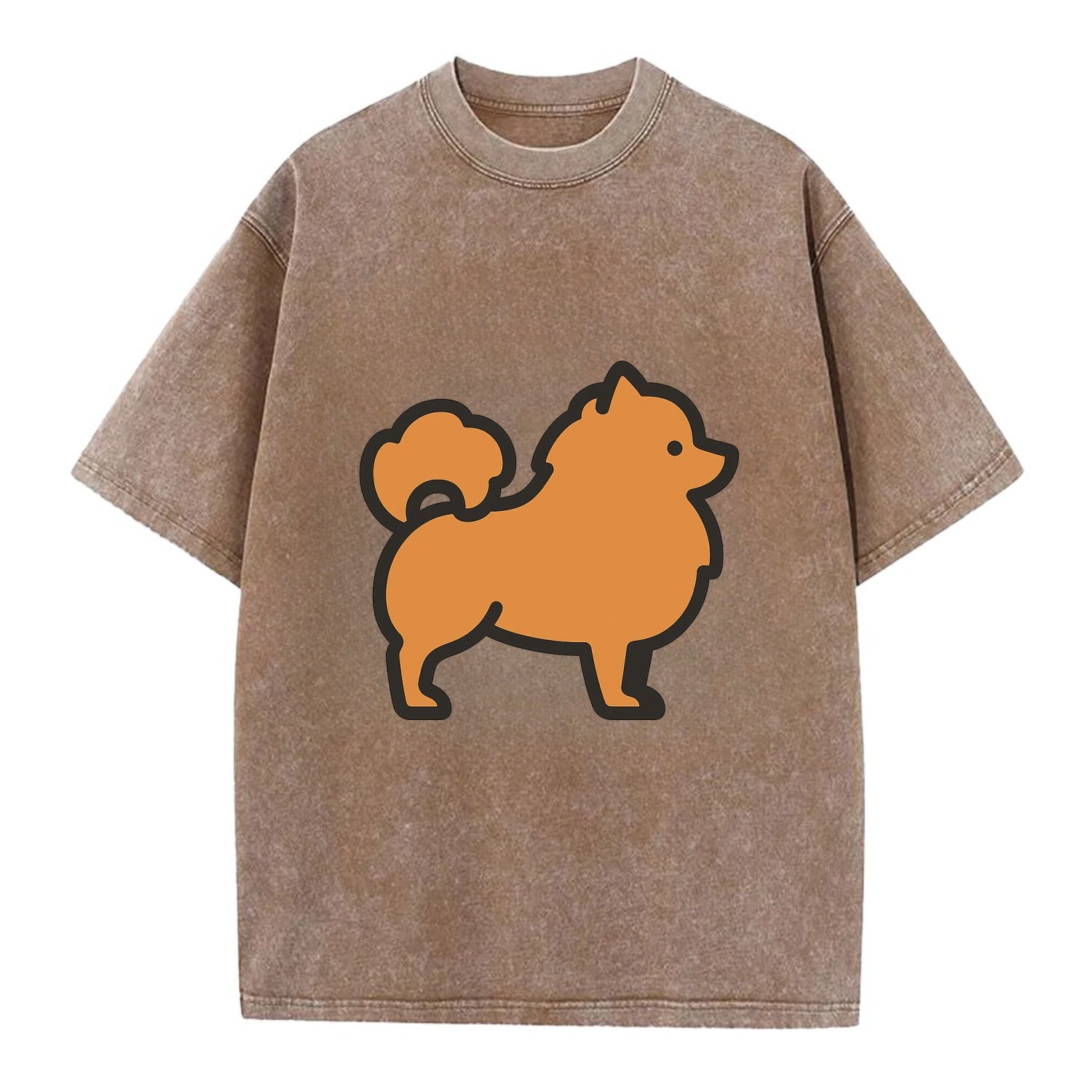 Pomeranian - Orange fluffy flat side profile - Vintage T-shirt - Brown