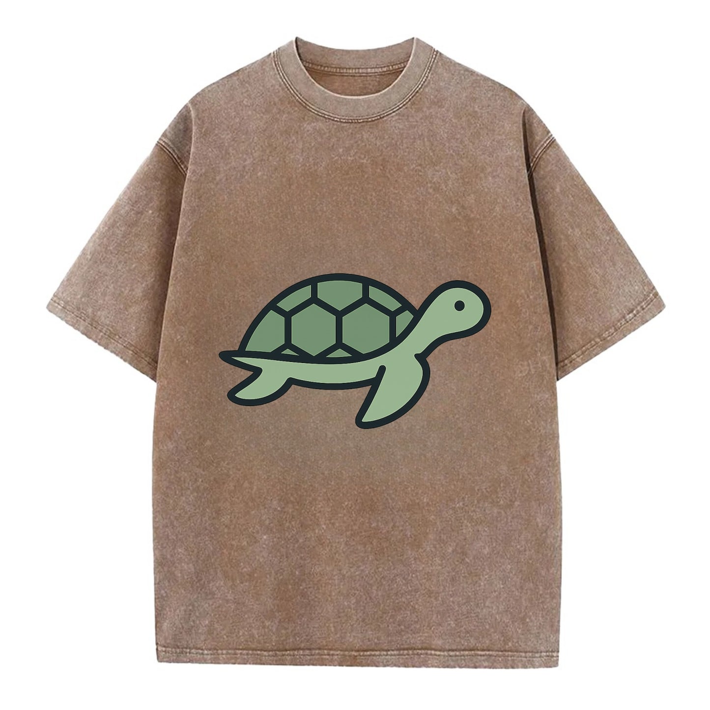 Sea Turtle - Green with shell pattern flat side profile - Vintage T-shirt - Brown