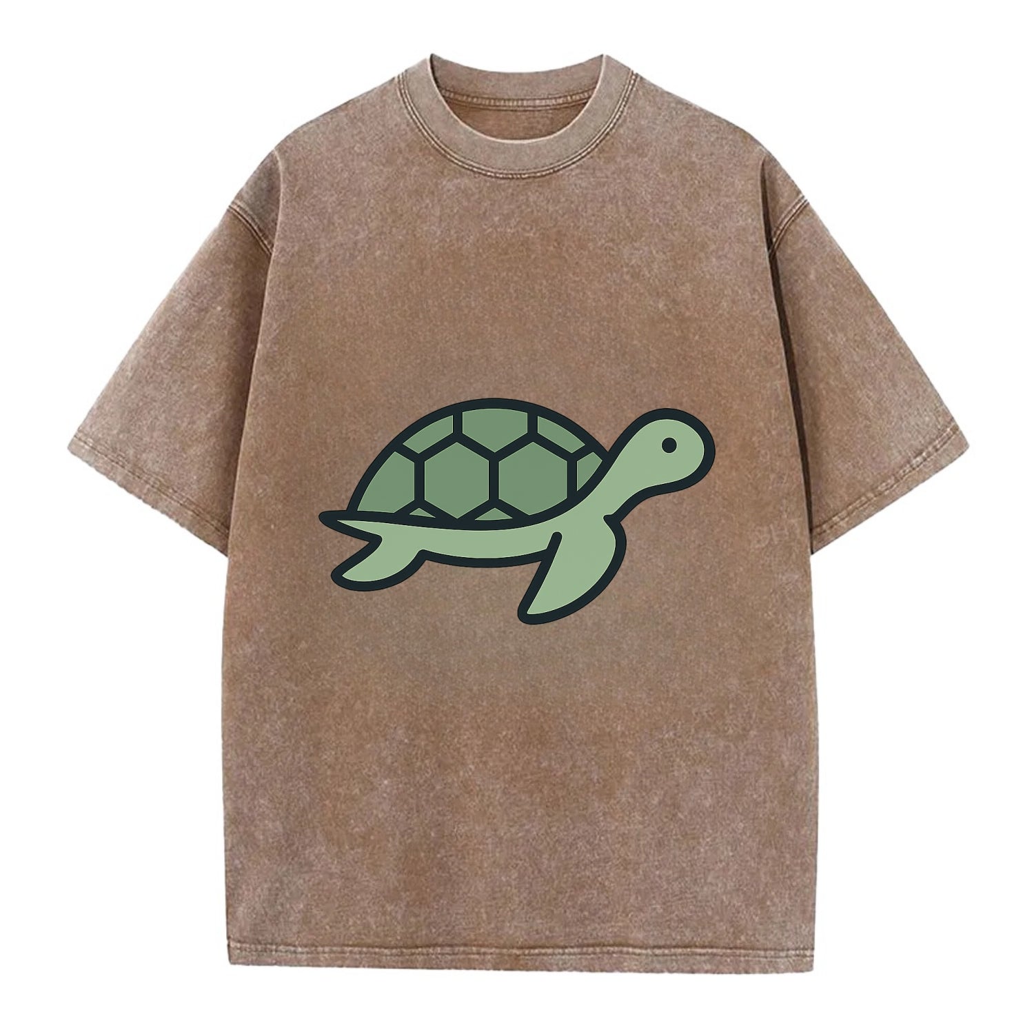 Sea Turtle - Green with shell pattern flat side profile - Vintage T-shirt - Brown