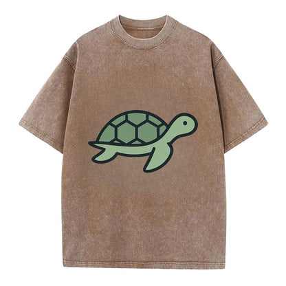 Sea Turtle - Green with shell pattern flat side profile - Vintage T-shirt - Brown