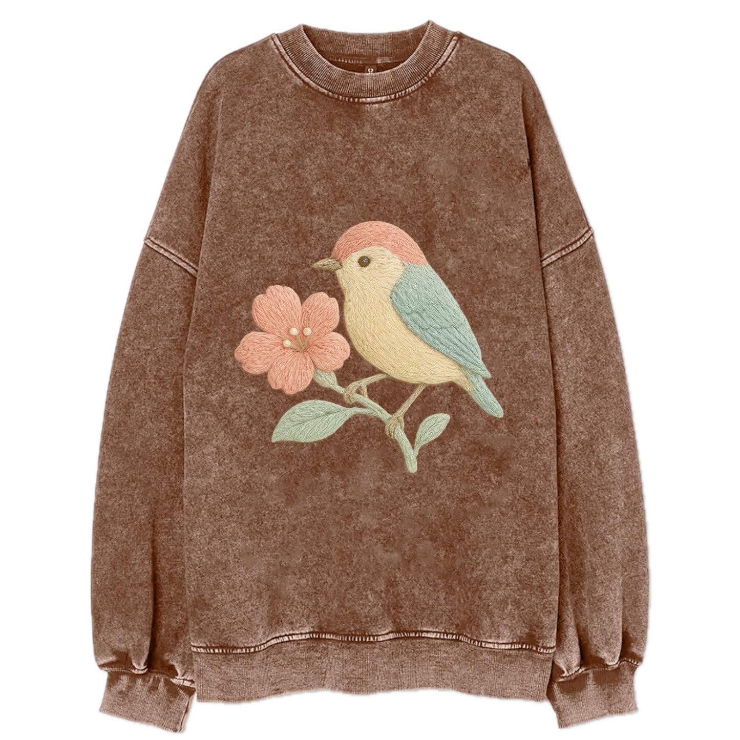 Peach Flowerpecker - Vintage Sweatshirt - Brown