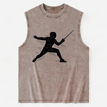 Fencer lunging attack position - Vintage Washed Tank - Brown