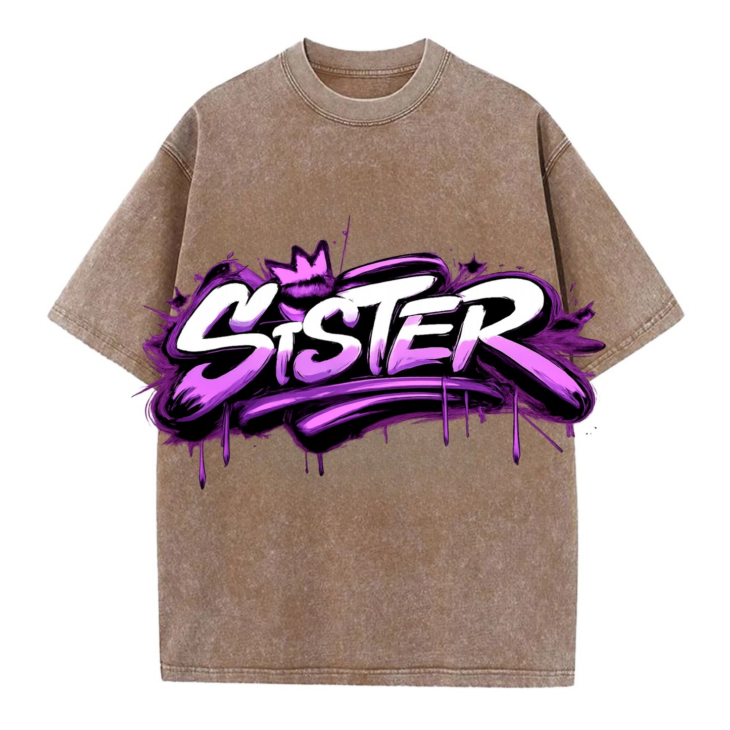 Bold typography design - "SISTER" - female bond, sisterhood - Vintage T-shirt - Brown