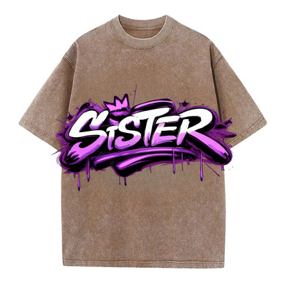 Bold typography design - "SISTER" - female bond, sisterhood - Vintage T-shirt - Brown