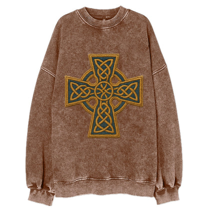 Book Of Kells Cross - Vintage Sweatshirt - Brown