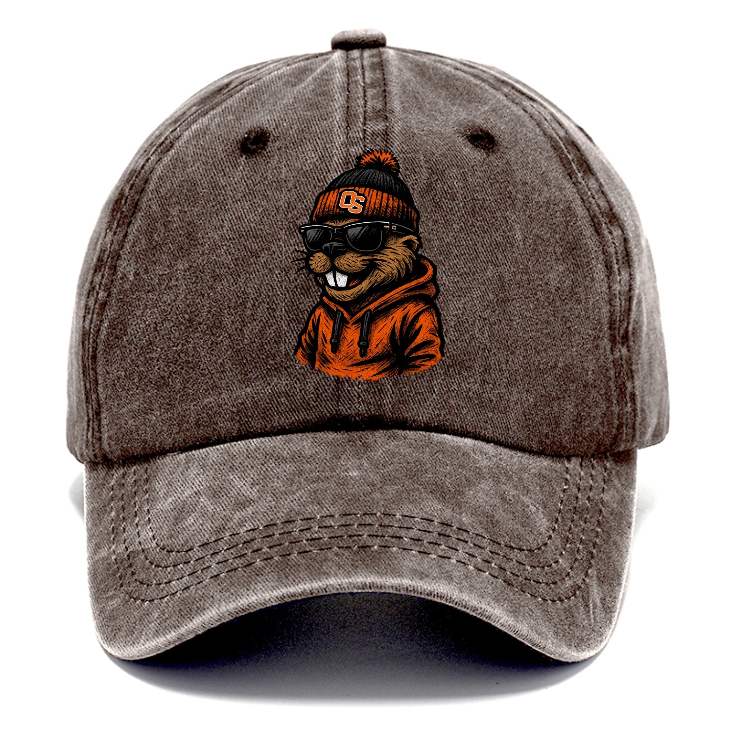 Corvallis Beaver wearing Oregon State beanie with OS patch - Classic Cap - Brown