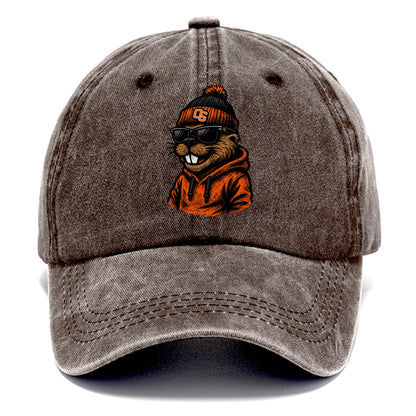 Corvallis Beaver wearing Oregon State beanie with OS patch - Classic Cap - Brown