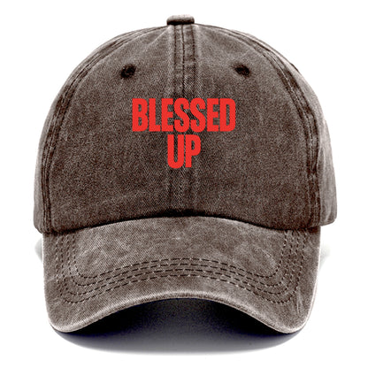 Bold typography design - "BLESSED UP" - recognizing fortune - Classic Cap - Brown