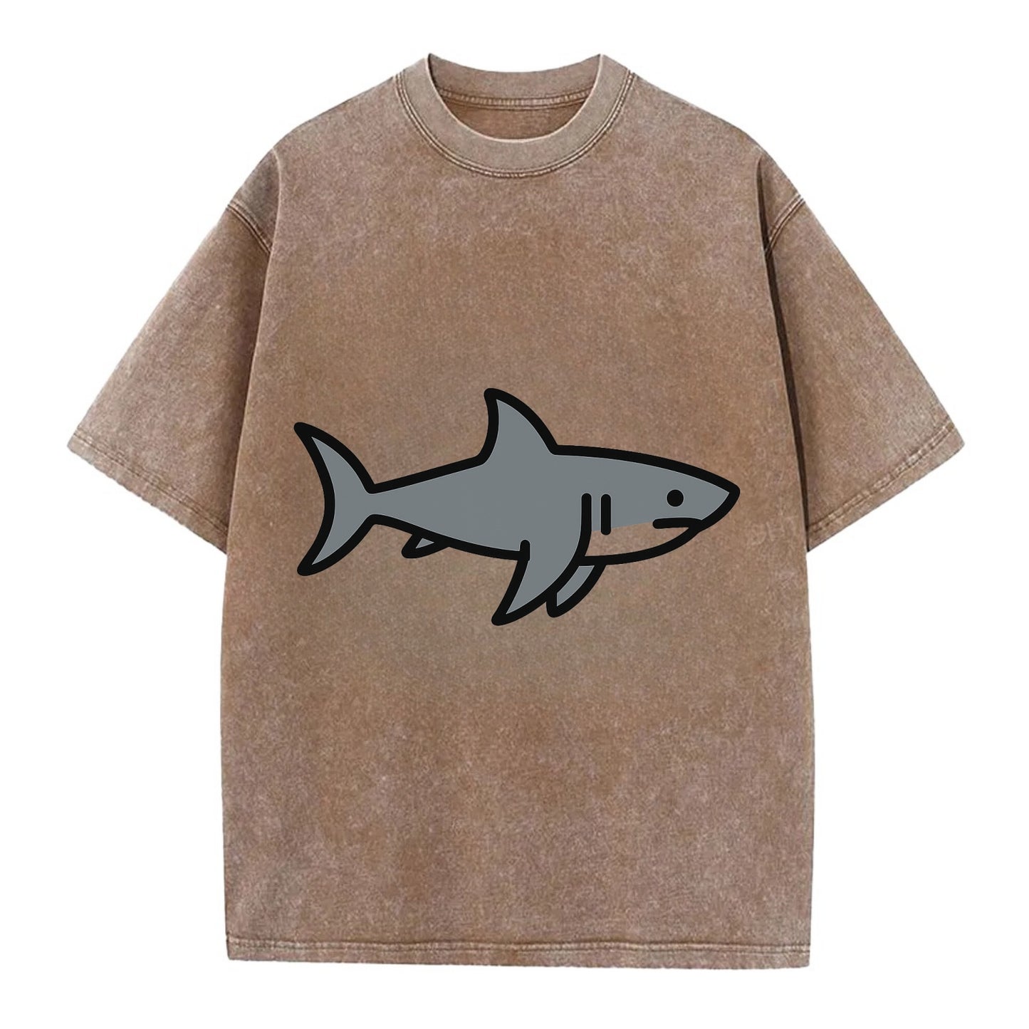 Great White Shark - Gray predator flat side profile - Vintage T-shirt - Brown